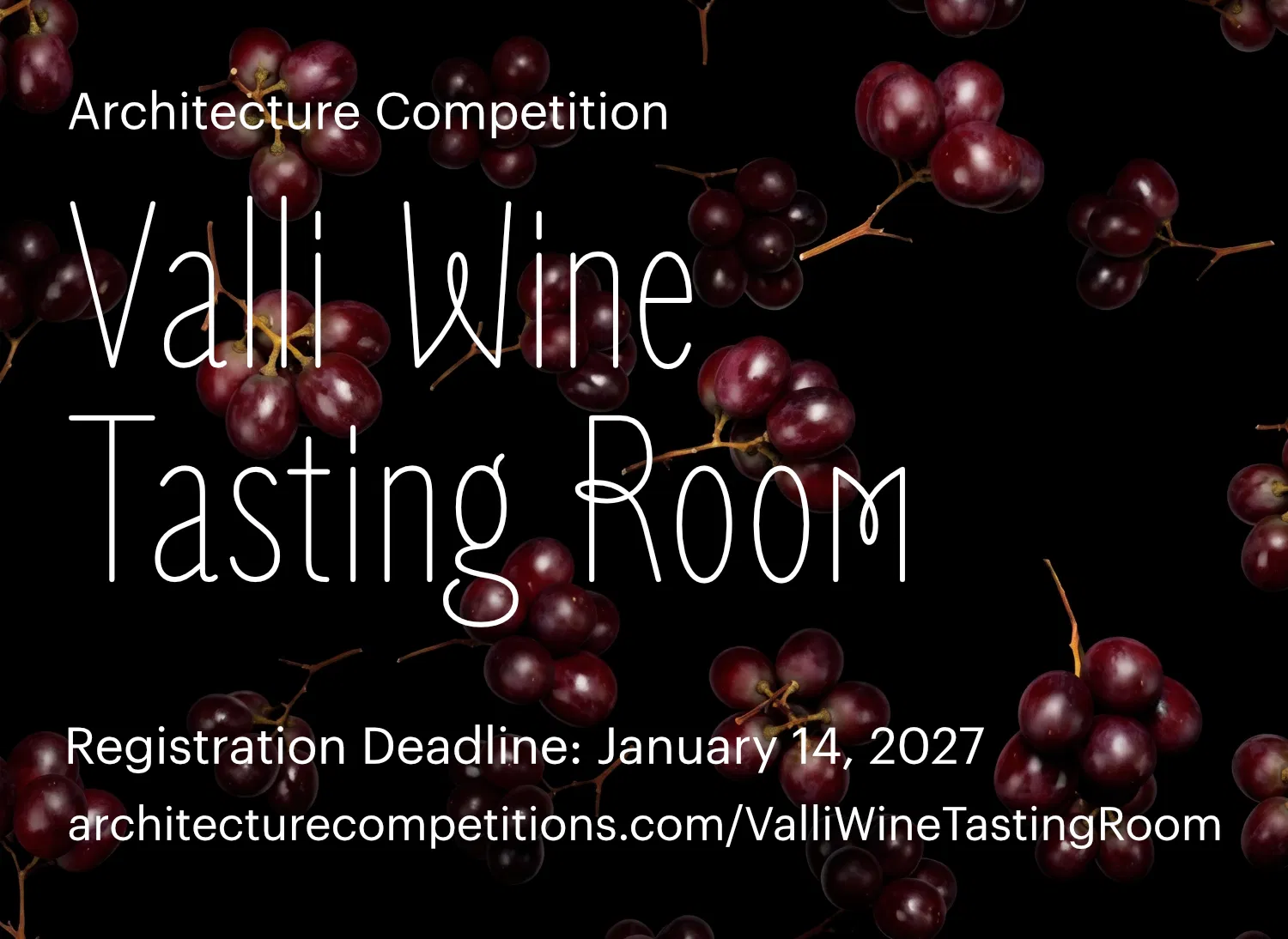 Promotional image for Valli Wine Tasting Room architecture competition, inviting architects and designers to create a contemporary wine tasting space integrated into the rural landscape of Piedmont, Italy.