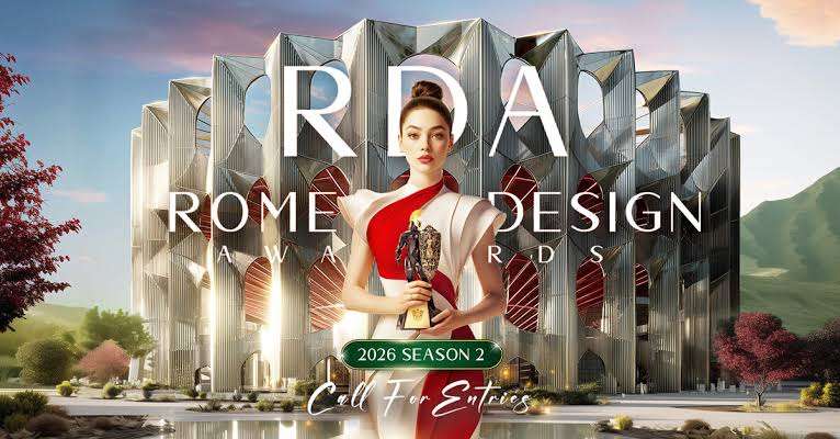 Rome Design Awards 2026 promotional banner highlighting international excellence in architecture, interior design, product design, furniture, lighting, and creative innovation