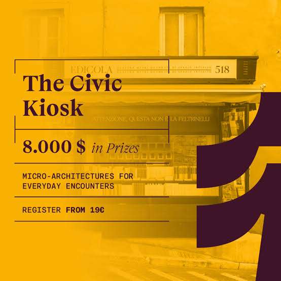 The Civic Kiosk Competition 2026 conceptual architecture poster exploring public space design, civic engagement, and innovative urban infrastructure solutions