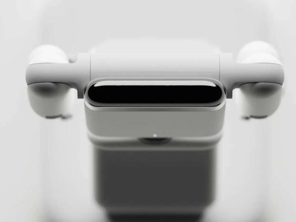 Top-down view of Enno robot's head section featuring a sleek black sensor pod and clean white joint connections.