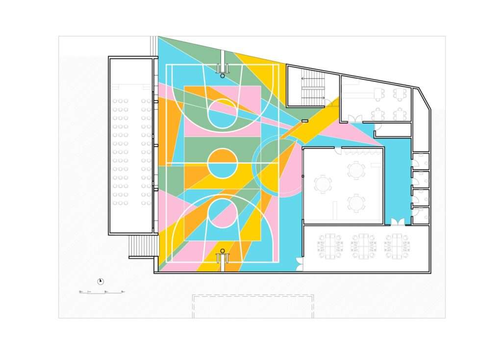 Architectural floor plan of the Color Pit school playground project.