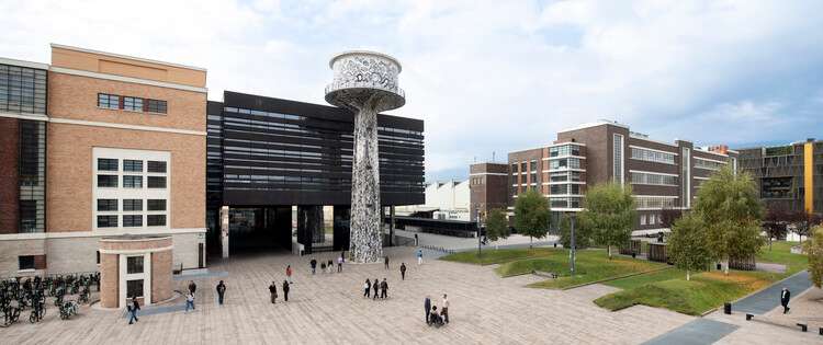 Rendering for the Permanent Art & Science Pavilion competition at NOI Techpark in Bolzano, Italy, showcasing a contemporary architectural concept that connects innovation, research, art, and public space.