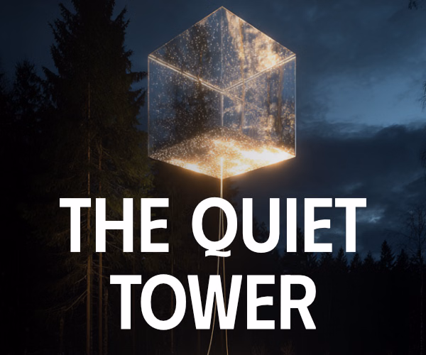 Quiet Tower architecture competition rendering featuring a minimalist observation tower designed for contemplation, landscape immersion, and architectural solitude