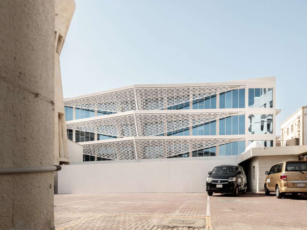 Front view of the Indonesian Consulate in Jeddah, highlighting the adaptive reuse architecture and the modern parametric facade.
