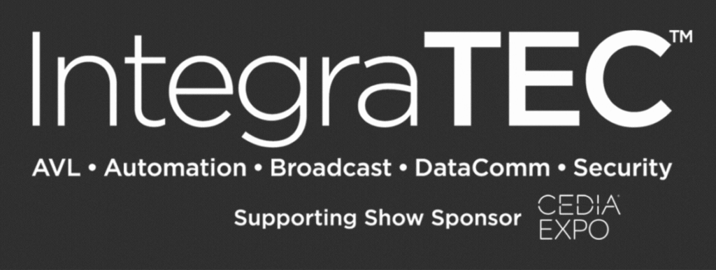 IntegraTEC 2026 promotional banner showcasing professional AV systems, smart building automation, electronic security, data centers, and technology integration across Latin America