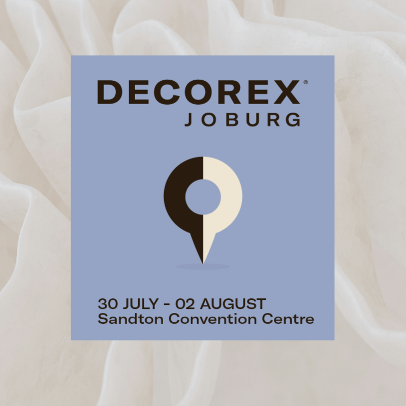 Decorex Joburg 2026 promotional banner showing design, interior décor, furniture, and lifestyle exhibition highlights at Sandton Convention Centre in Johannesburg