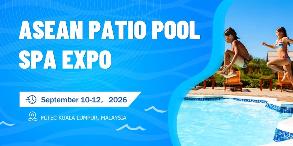 ASEAN Pool & Spa Expo 2026 promotional banner showcasing swimming pools, spa facilities, water leisure systems, wellness technology, and outdoor recreation solutions in Thailand