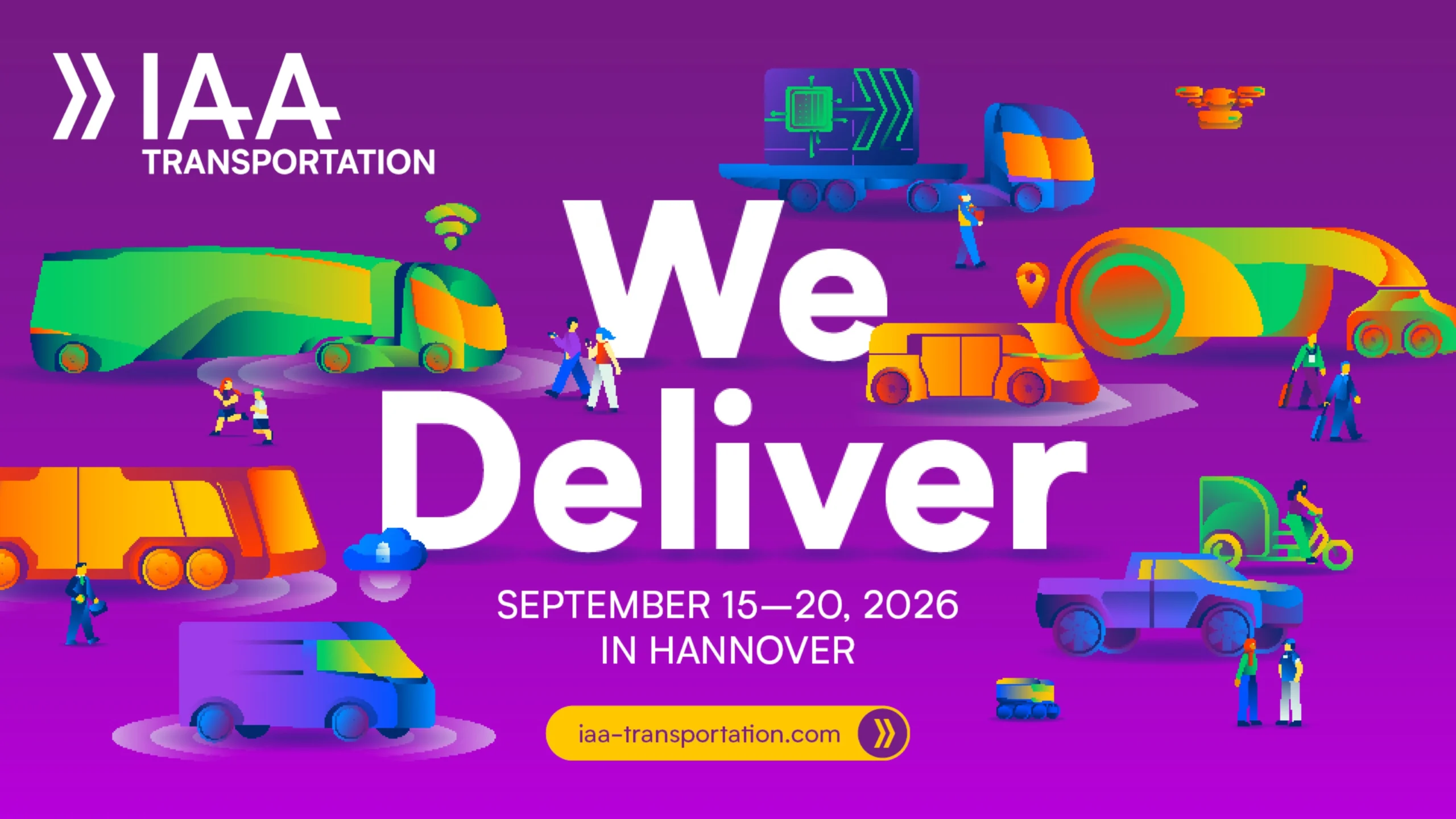 IAA Transportation 2026 official promotional banner showcasing commercial vehicles, logistics, mobility solutions, sustainable transport technologies, and future transportation systems in Hannover, Germany