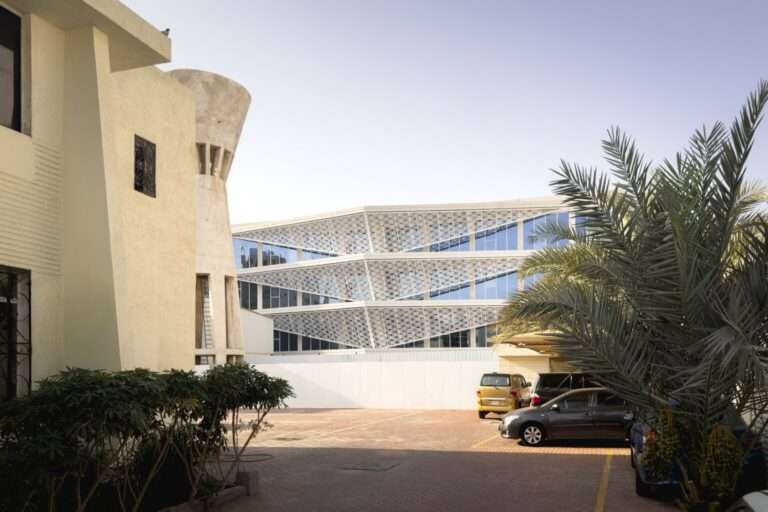 View of the Indonesian Consulate building in Jeddah, showing the old water tower alongside the newly renovated facade.