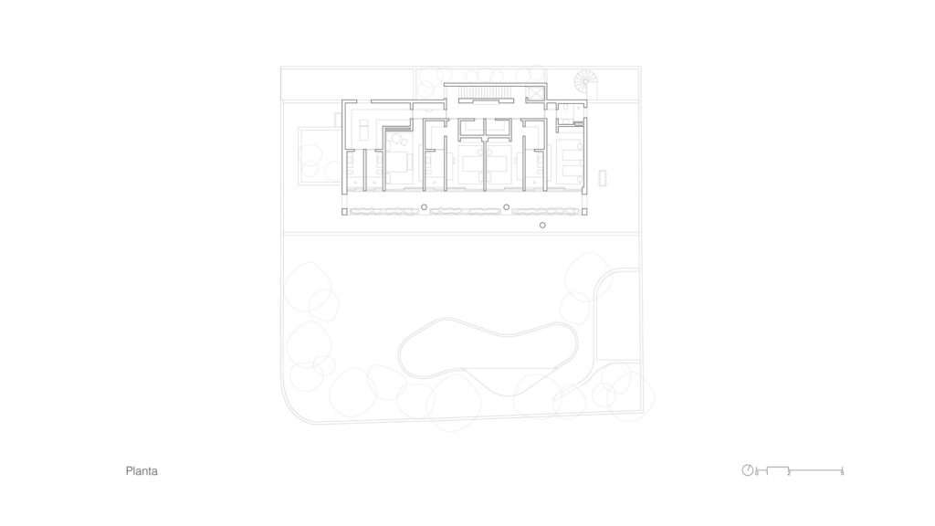 Architectural upper floor plan diagram of Jacarezinho II House outlining the private bedrooms and balcony layouts.