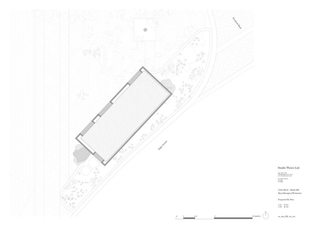 Architectural proposed site plan drawing for Maida Hill public toilet block by Studio Weave.