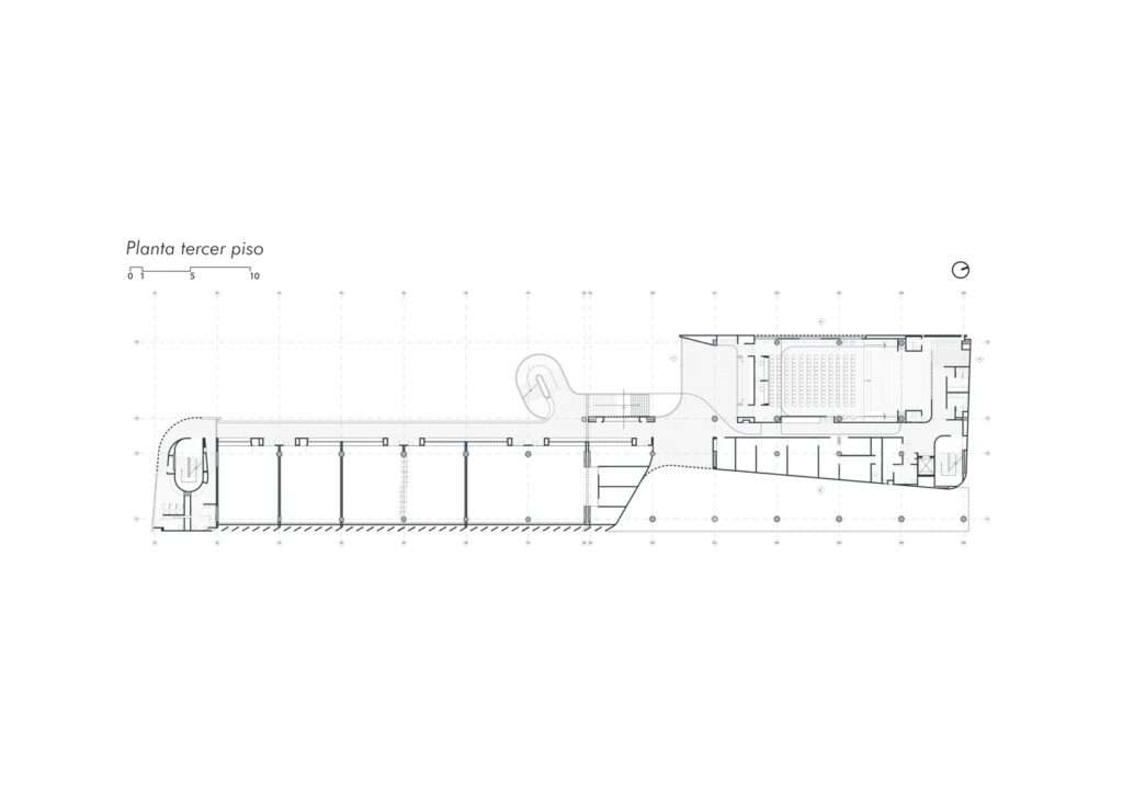 Architectural floor plan drawing of the third floor of Feliza Bursztyn School detailing classroom layouts and auditorium.