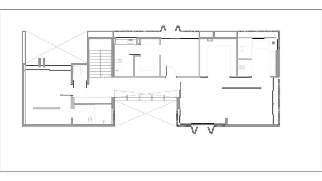 Architectural floor plan of the second level of Cherokee House showing bedroom layouts and vertical stair core.