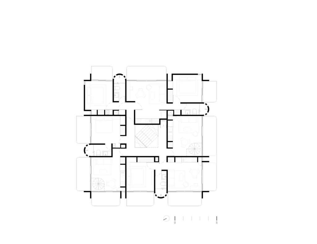 Architectural upper floor plan drawing for Suuel Living project showing residential apartment layouts, balconies, and central lightwell.