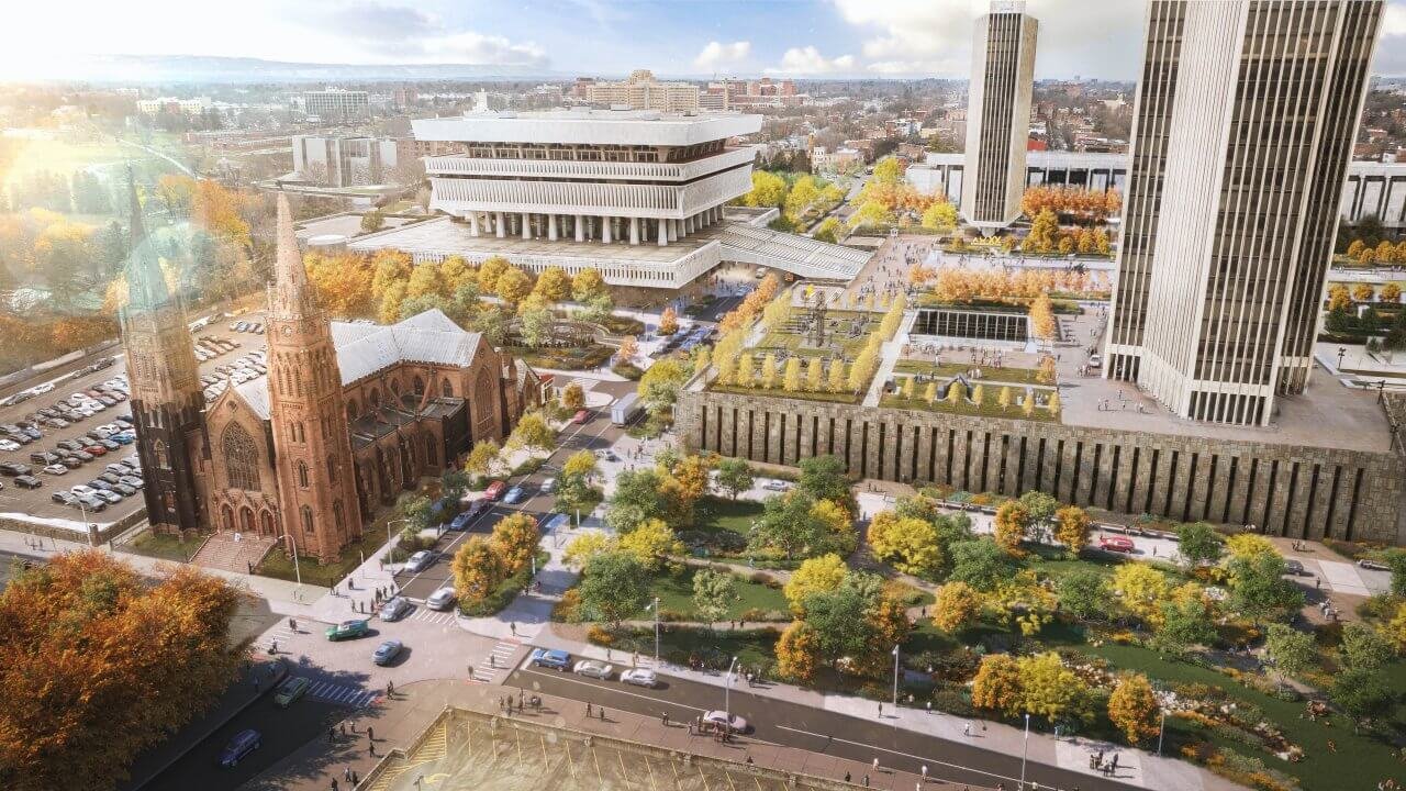 Proposed Madison Avenue Gateway with traffic calming, greenery, and pedestrian entrance
