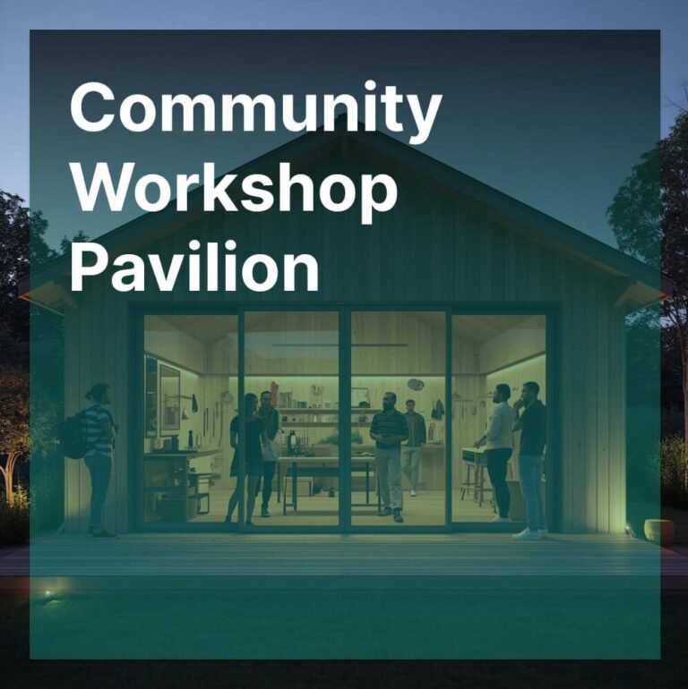 Official poster for the Community Workshop Pavilion architecture competition by Archi Briefer