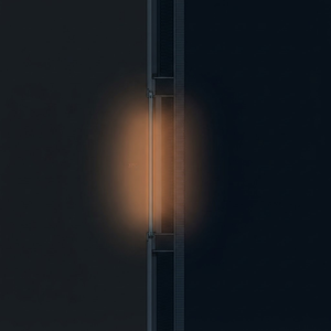 A cross-section diagram of a building wall showing warm thermal heat bleeding from the interior through insulation and glazing layers into a cold exterior void, illustrating the concept of thermal privacy failure in architectural envelopes.