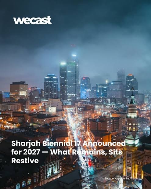 Sharjah Biennial 17, titled What remains, sits restive, will take place from January 21 to June 13, 2027, across multiple venues throughout the Emirate of Sharjah, United Arab Emirates. The opening week will run from January 21 to 24, 2027. Curated by Angela Harutyunyan and Paula Nascimento, the biennial brings together 109 local and international artists and collectives