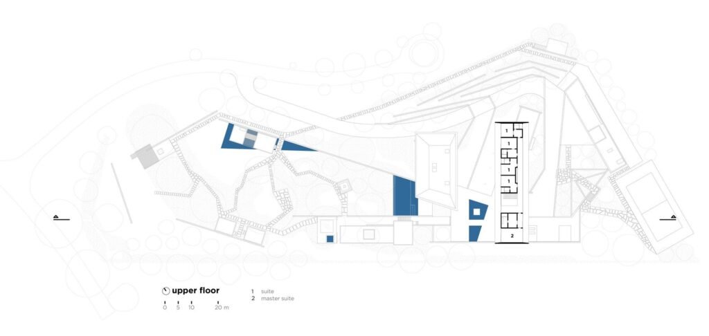 Upper floor architectural plan drawing of Casa do Bosque showing bedroom suites and master suite layout across the site.