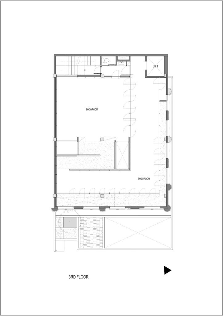3rd floor architectural floor plan drawing of Phomi Showroom showing layout, lift, and display zones.