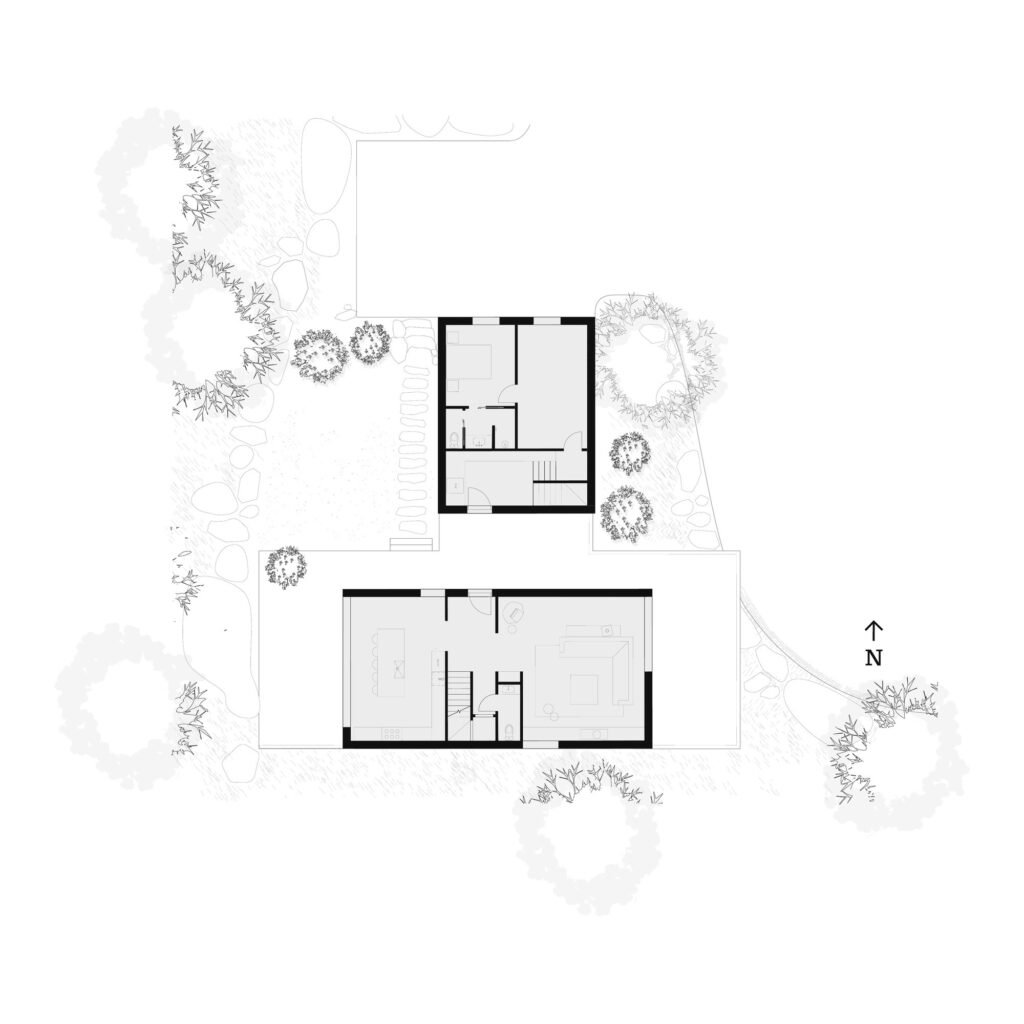 Architectural floor plan drawing of Level 02 showing kitchen, living, and dining social spaces.