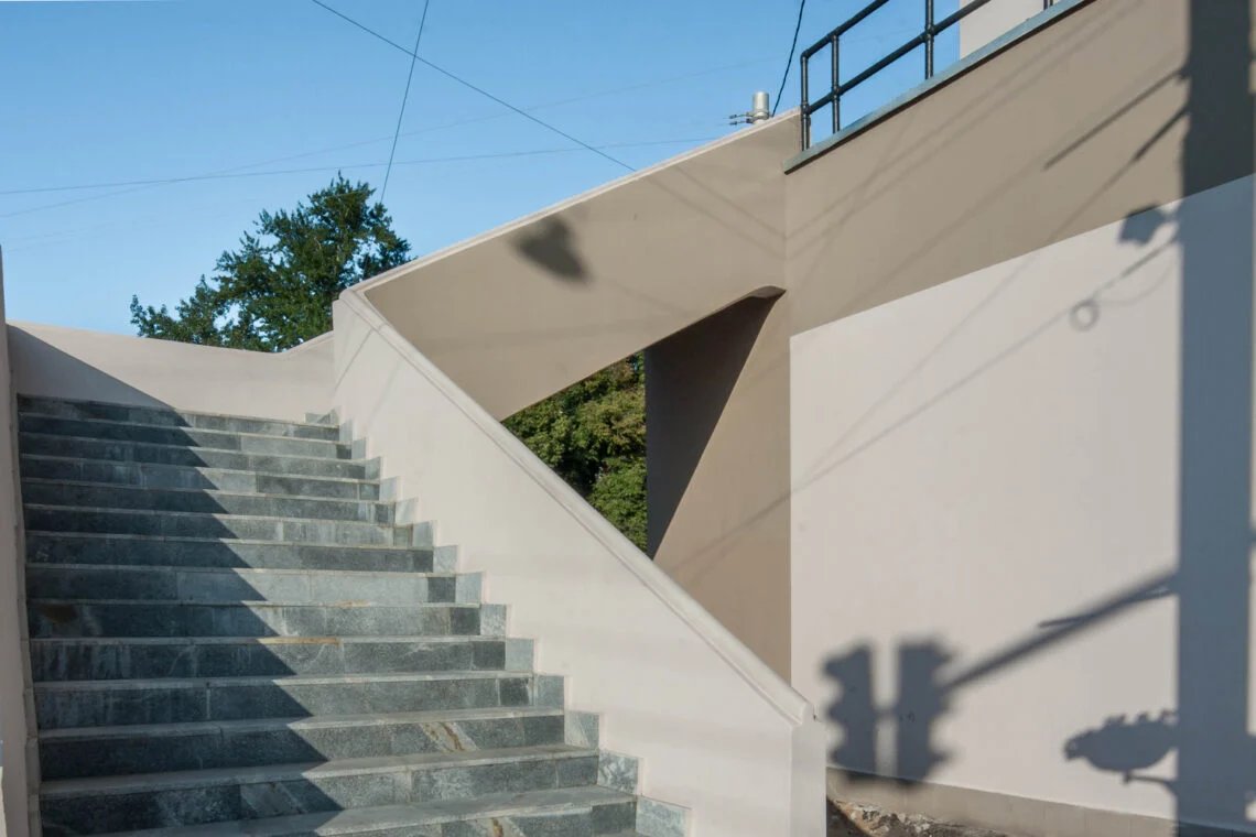 Stair and circulation detail at the edge of the building