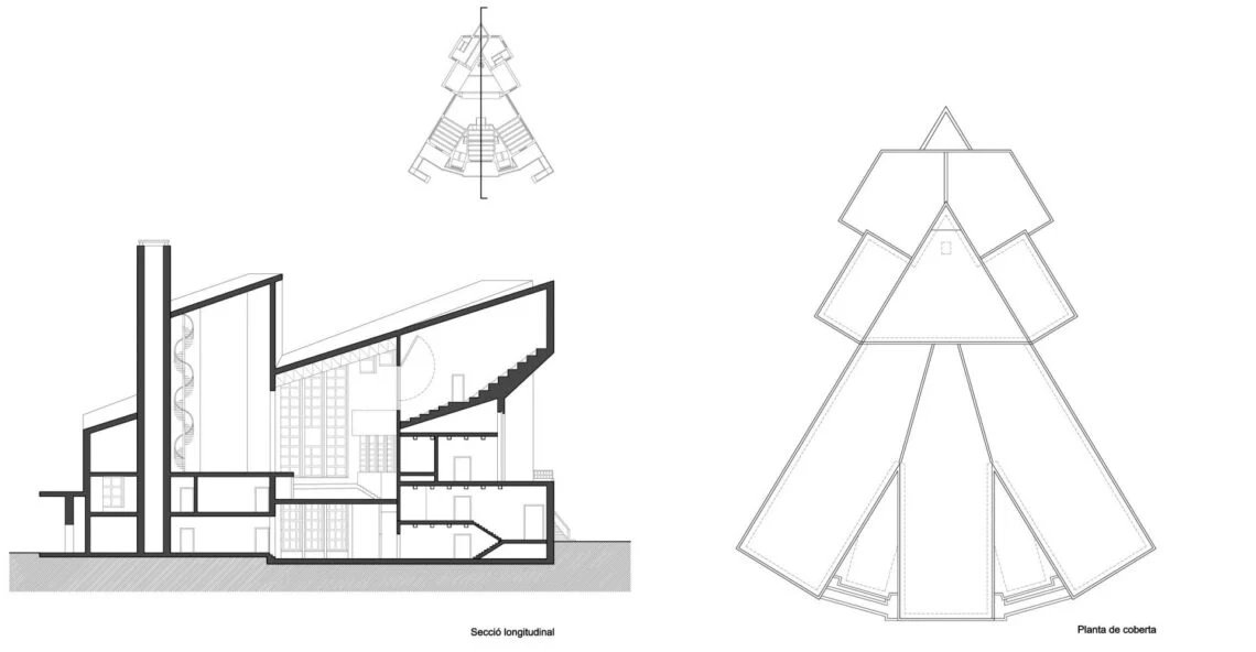 Original section and fan-shaped plan diagrams