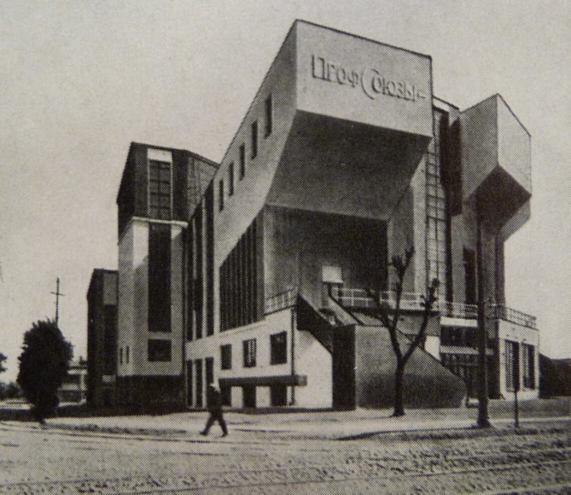 Historic view of Rusakov Club showing its projecting auditorium blocks