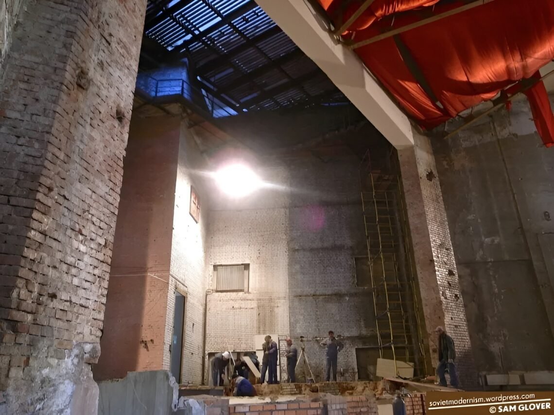 Interior condition before completion of restoration, with exposed surfaces