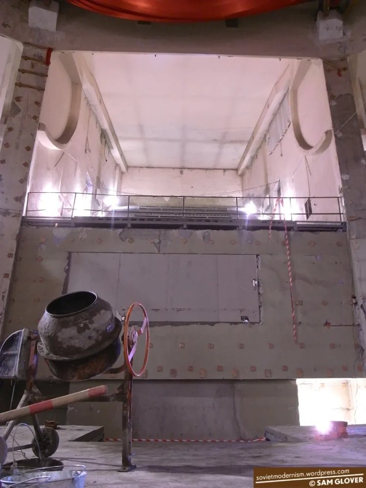 Interior condition before completion of restoration, with exposed surfaces