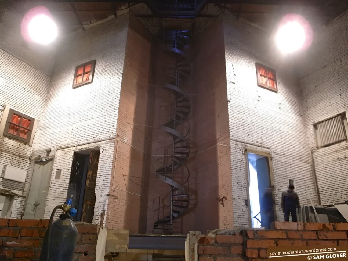 Interior condition before completion of restoration, with exposed surfaces