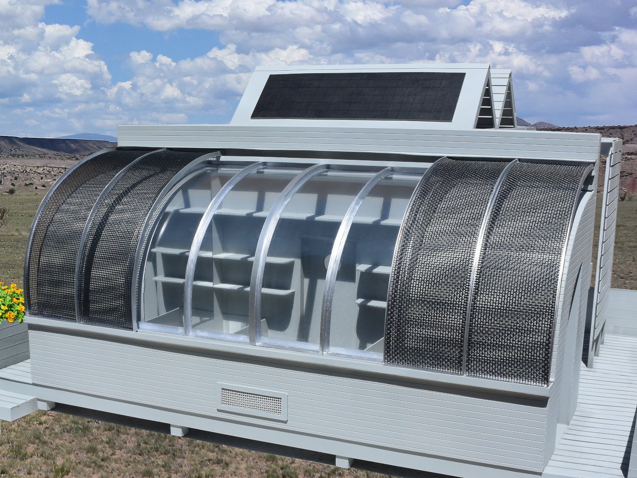 Sliding panel layers share the greenhouse frame