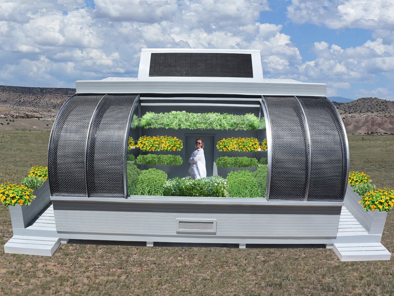 The central opening gives access to planting shelves