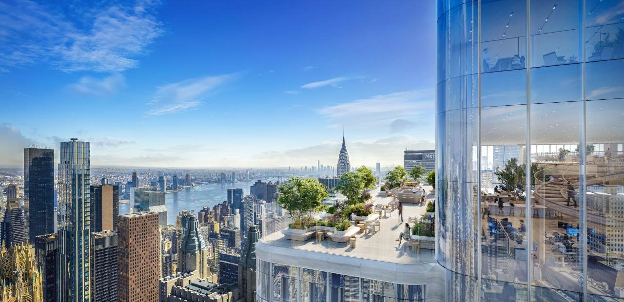 Official rendering of the landscaped rooftop terraces at 350 Park Avenue in Manhattan