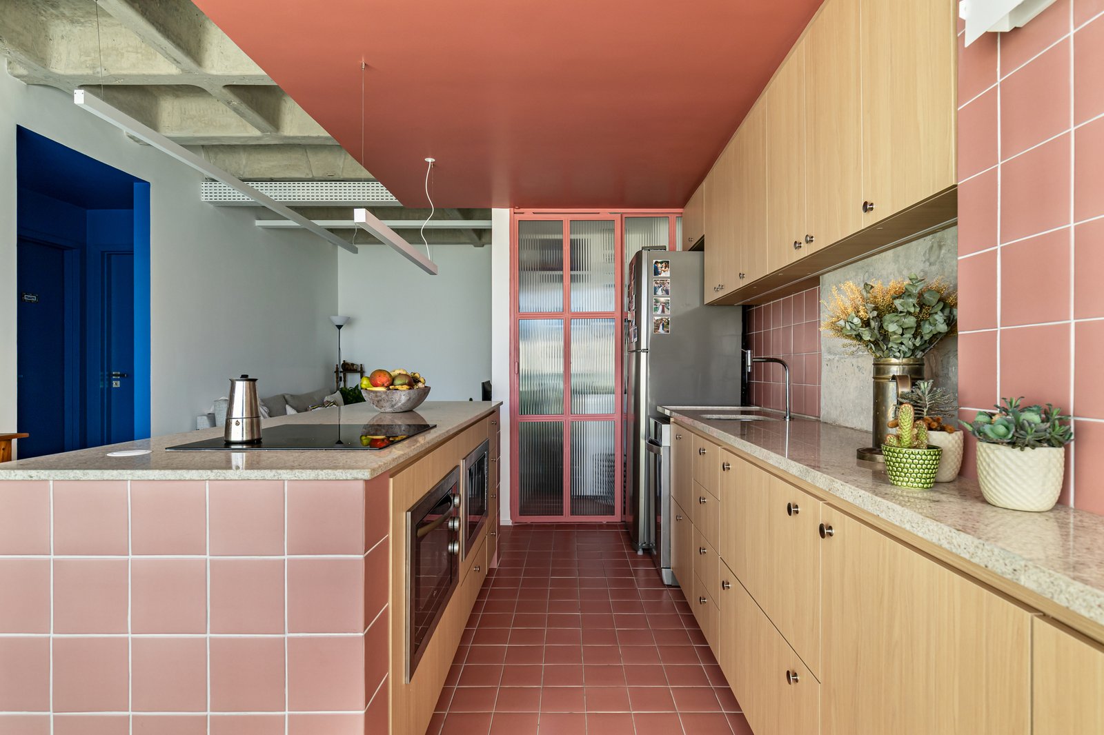 Kitchen worktop and cabinetry.