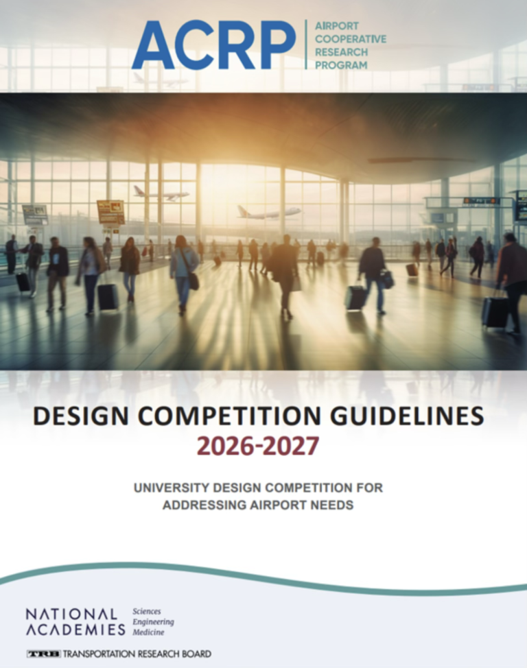 ACRP 2026&ndash;2027 University Design Competition guidelines cover showing an airport terminal.