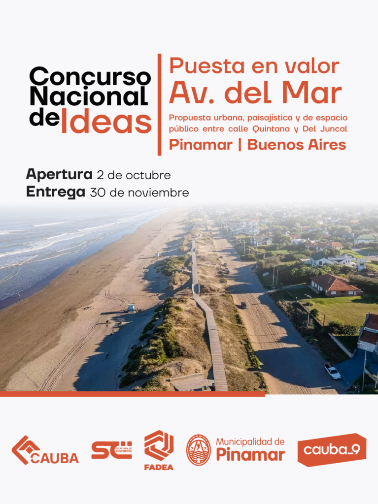 Official CAUBA Distrito IX and Municipality of Pinamar poster for the Avenida del Mar national ideas competition