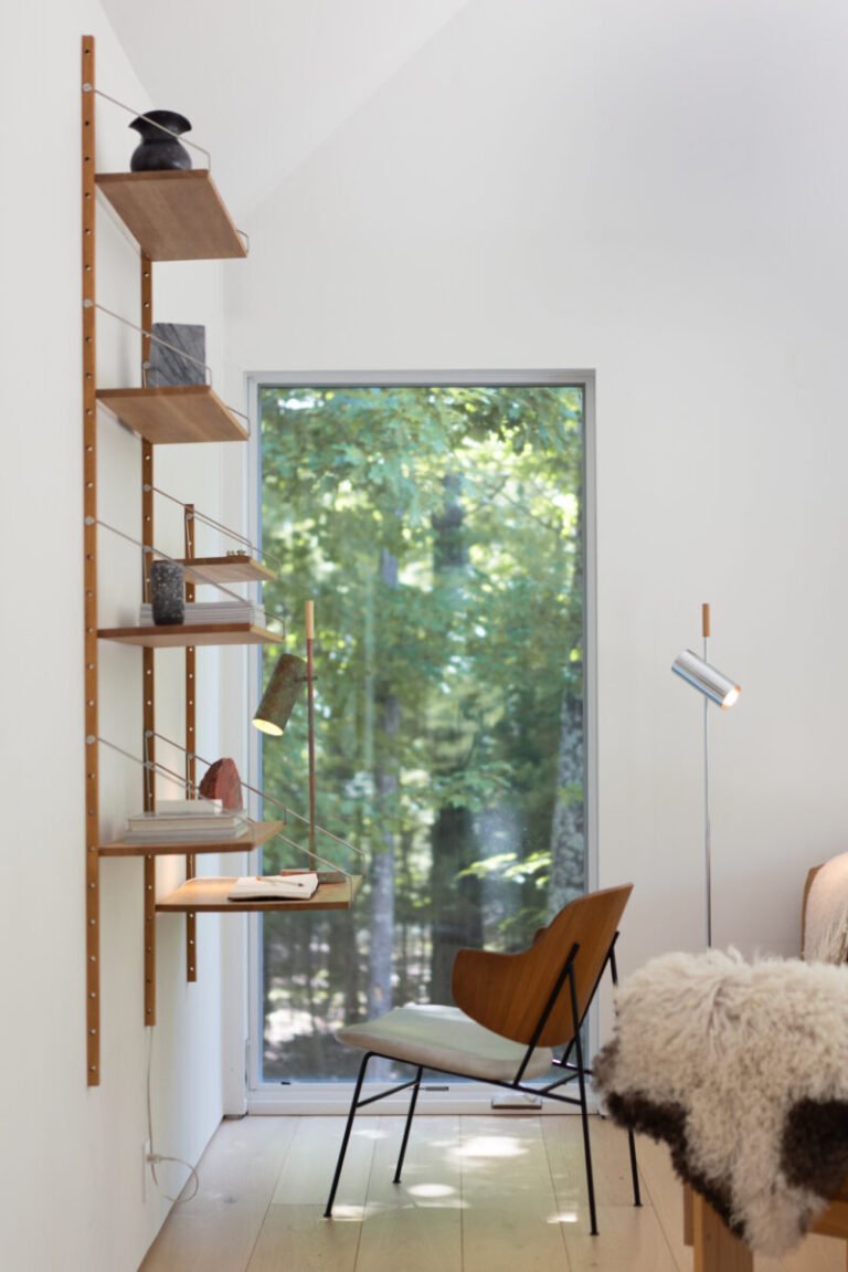 Touch lighting beside a wall desk and seating area