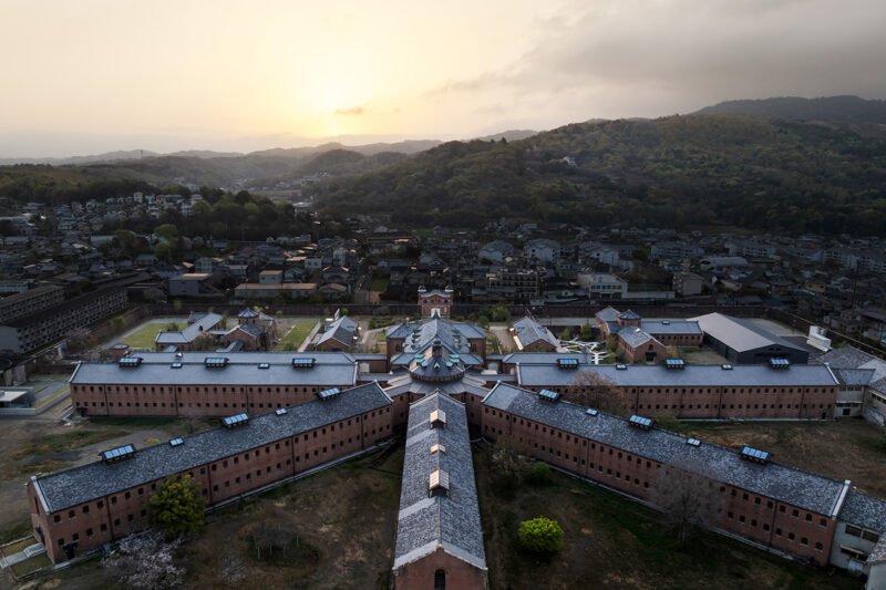 Aerial view of the former Nara Prison with wings radiating from a central point