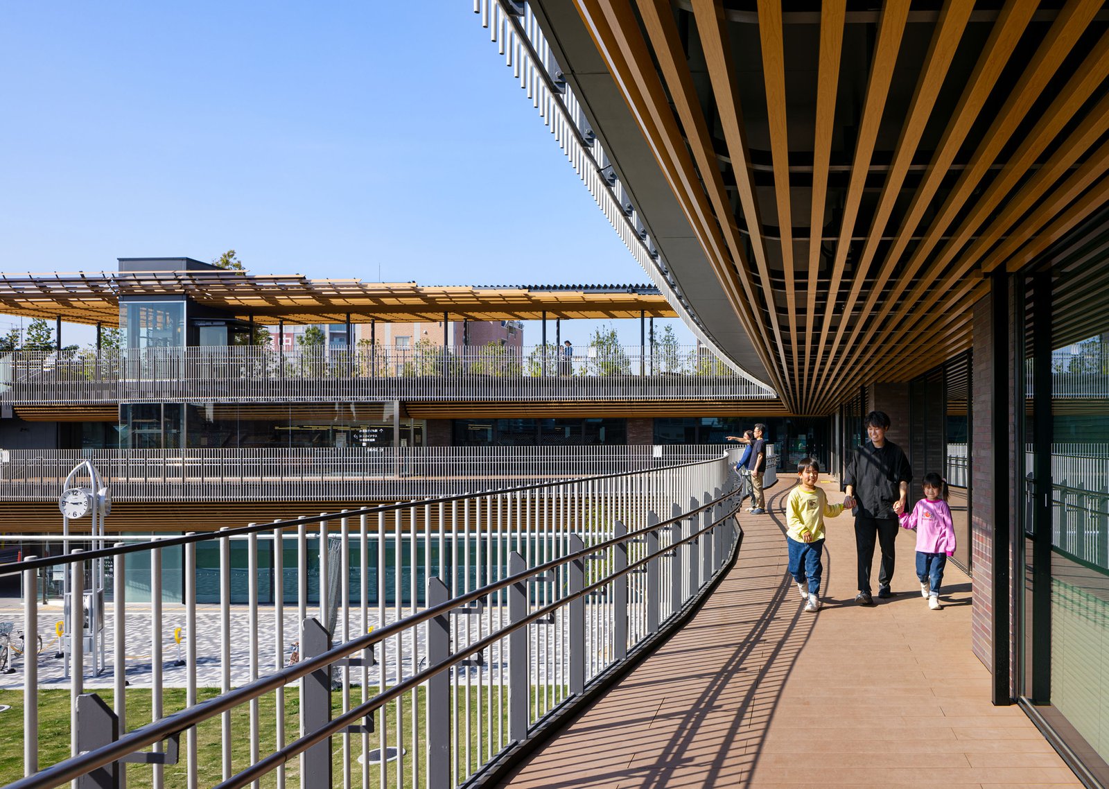 Covered upper walkway overlooking the square
