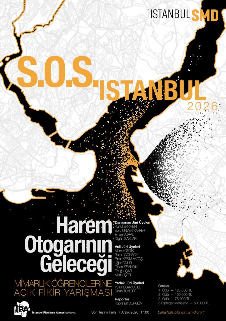 Official S.O.S. Istanbul 2026 Harem Bus Station student ideas competition poster published by IstanbulSMD.