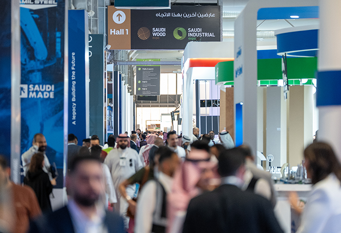 Visitors and timber displays at Saudi Wood Expo in Riyadh