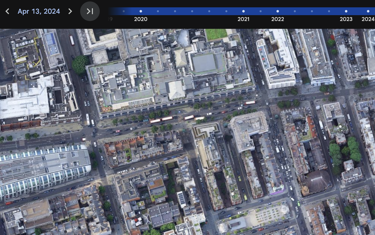 Aerial view of Oxford Street in 2024