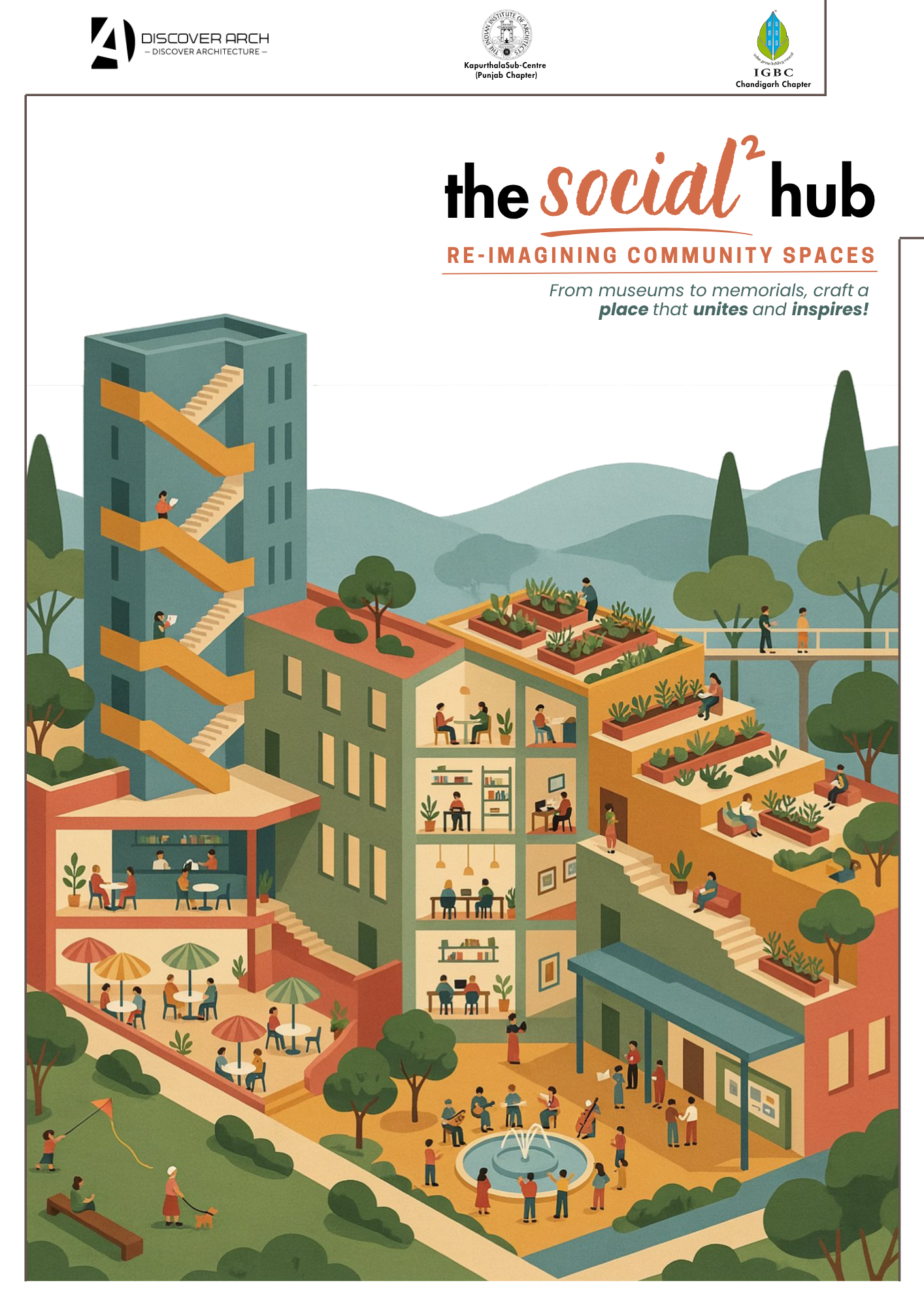 The Social Hub 2.0 official poster showing illustrated community spaces