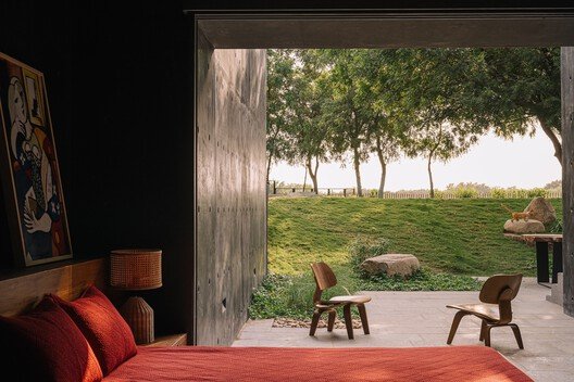 Open interior of Terra Pavilion looking toward the surrounding landscape