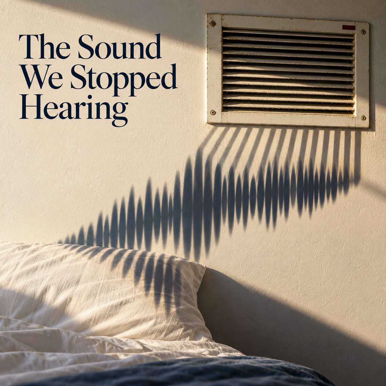 A wall vent casts a shadow resembling a sound wave above a bed beside the article title.