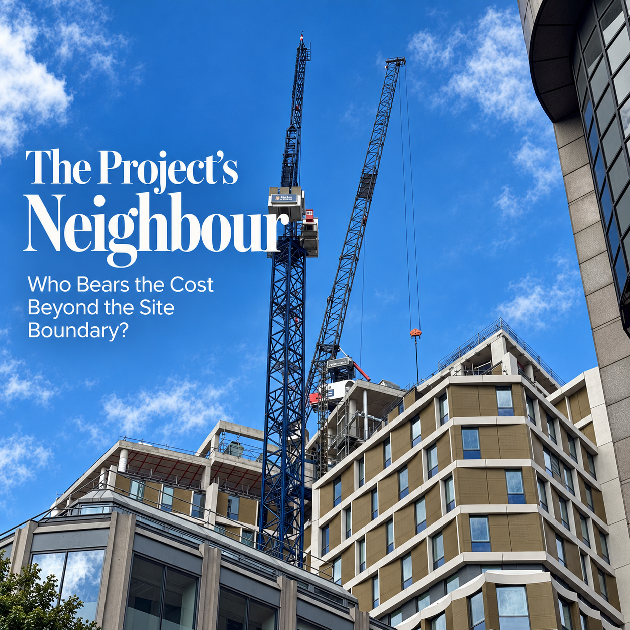 Editorial cover showing cranes and buildings with the title The Project's Neighbour