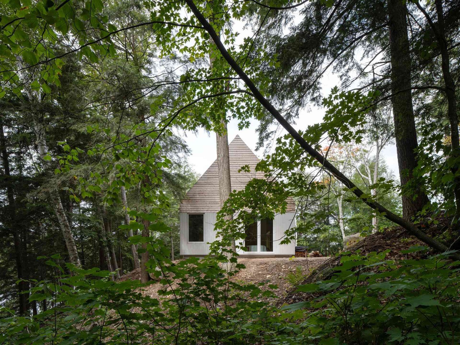DogTrot Magnetawan extending over the wooded lakeside slope