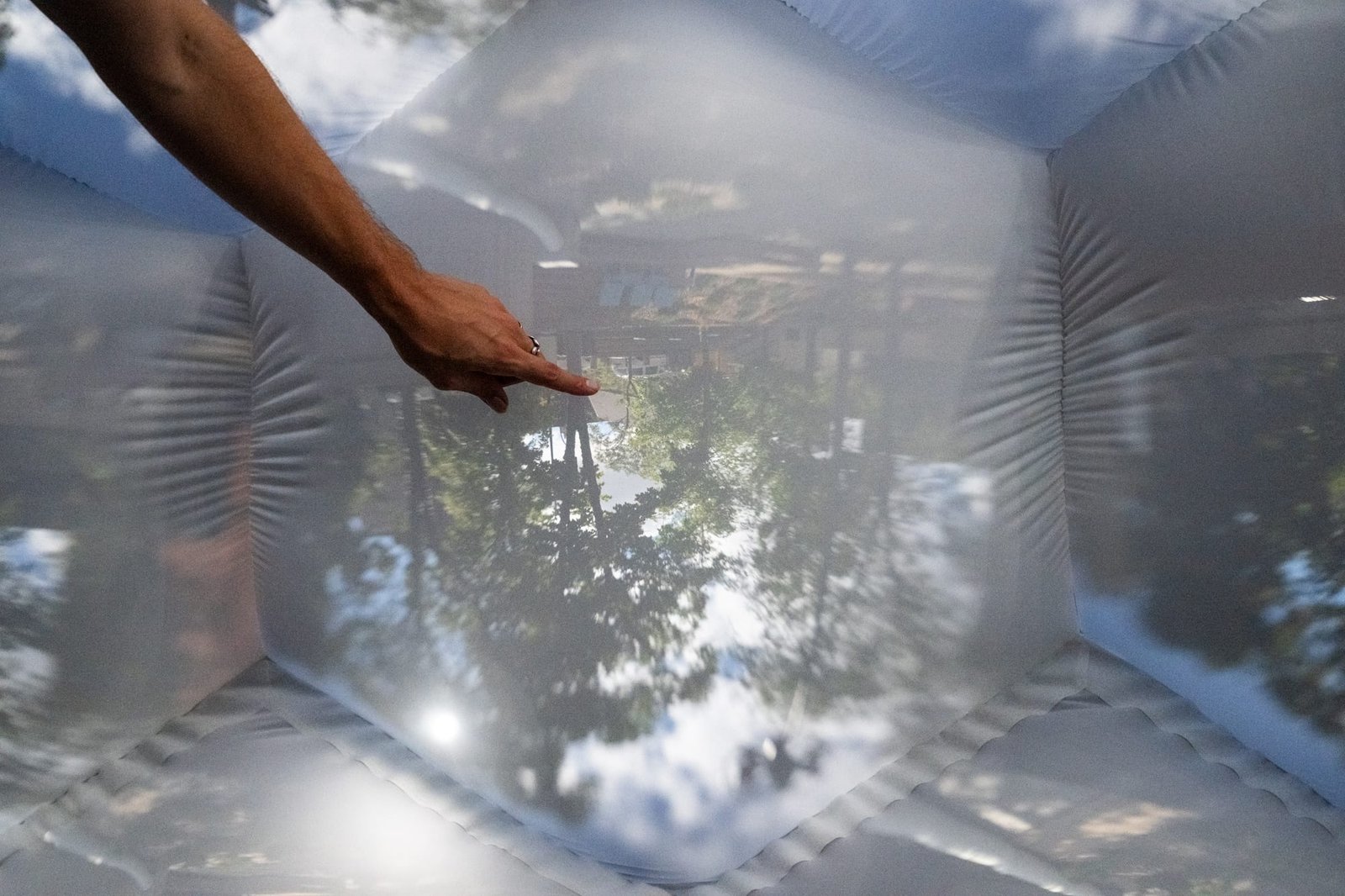 Contact with a flexible receiving surface changes the projected image. Photo: Lachlan Turczan.
