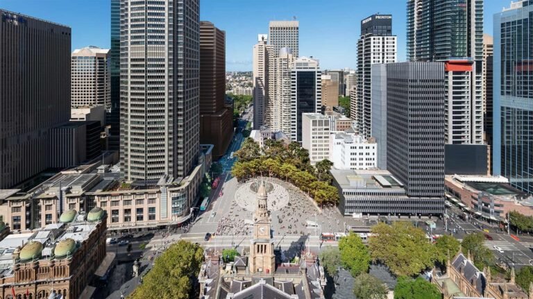 Aerial concept view of the proposed Sydney Town Hall Square
